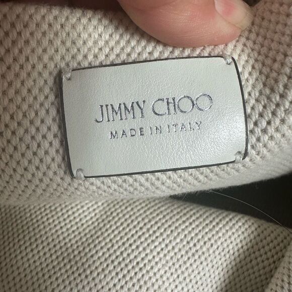 Jimmy Choo Pegasi Large Canvas Tote Bag Off White Neutral Star Studded - Picture 4 of 16